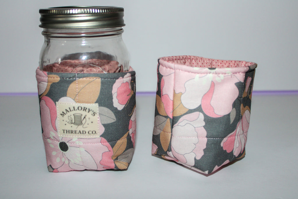 Pink Floral Jar Koozie