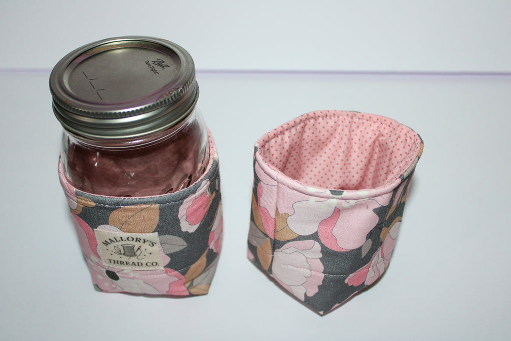 Pink Floral Jar Koozie