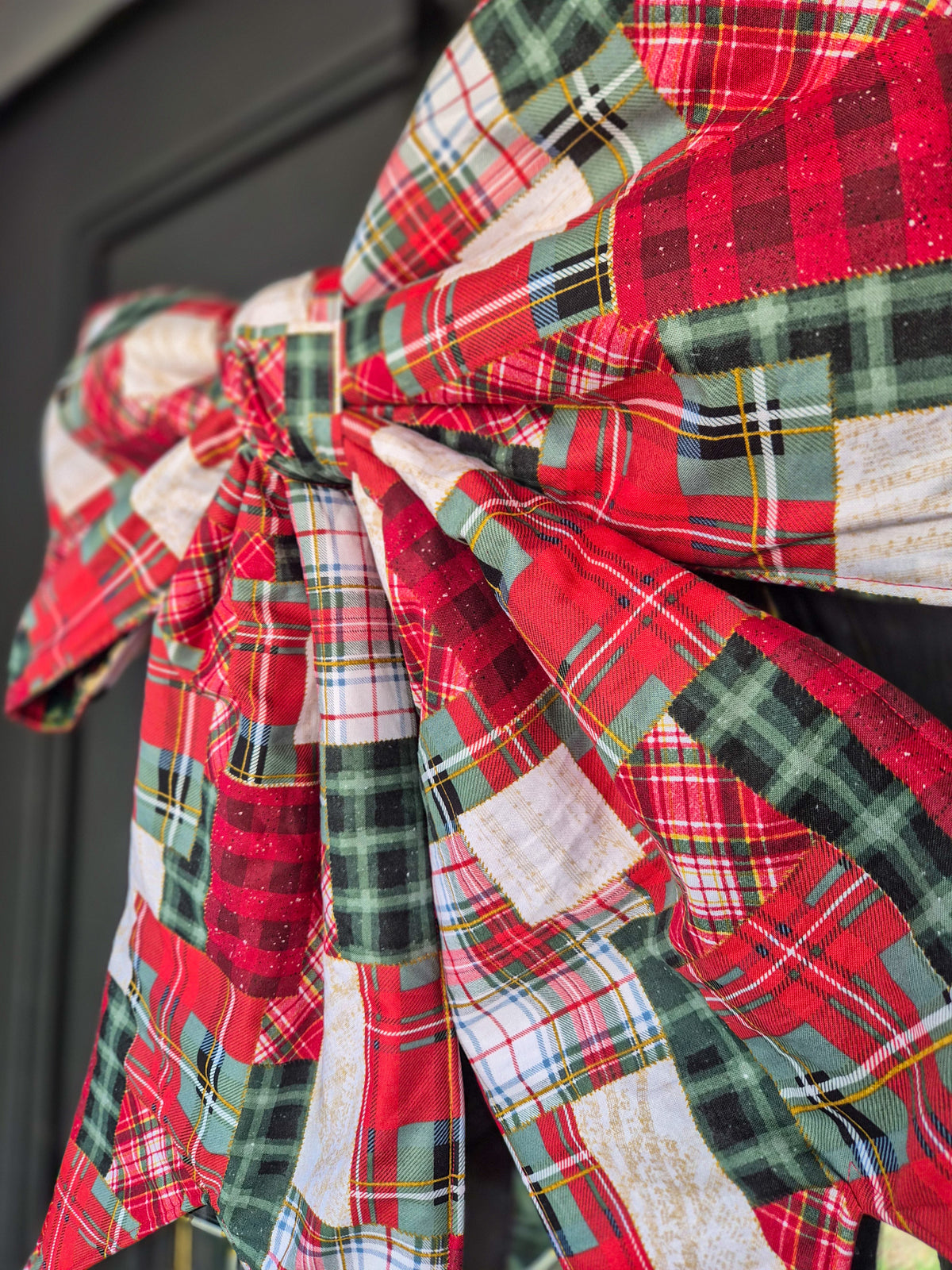 Reversible Vintage Patchwork Christmas Door Bow