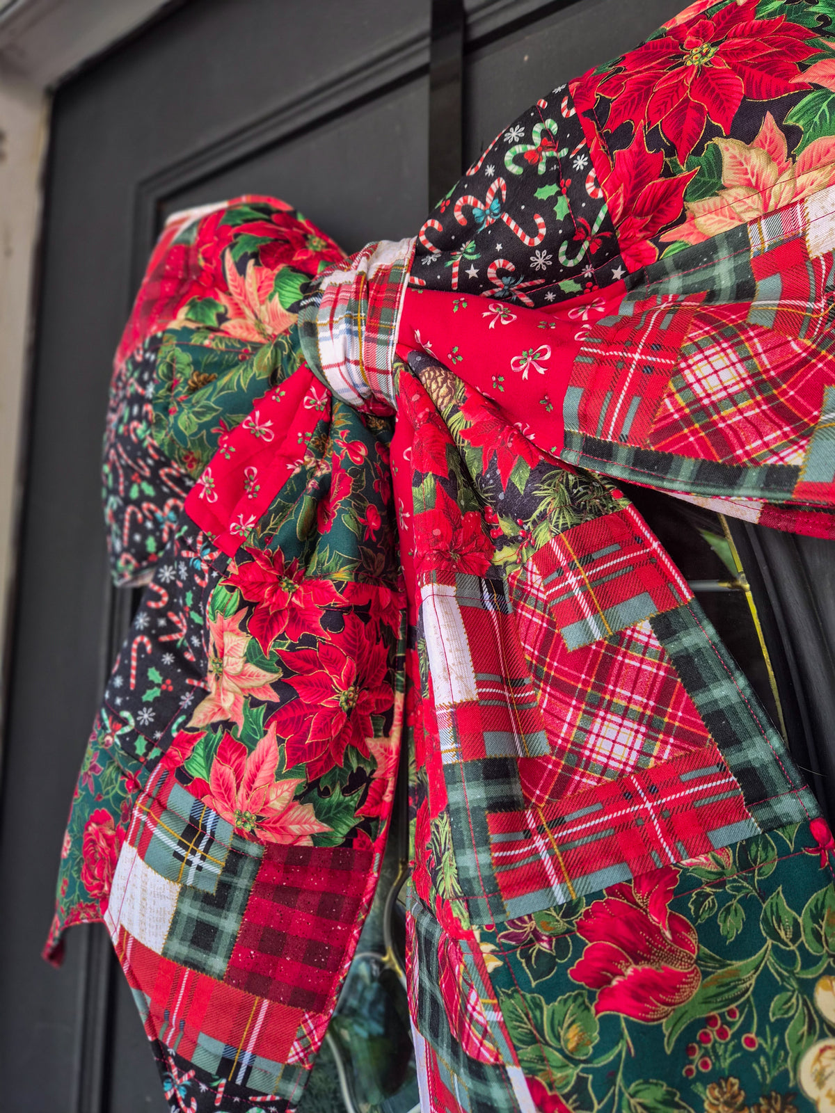 Reversible Vintage Patchwork Christmas Door Bow