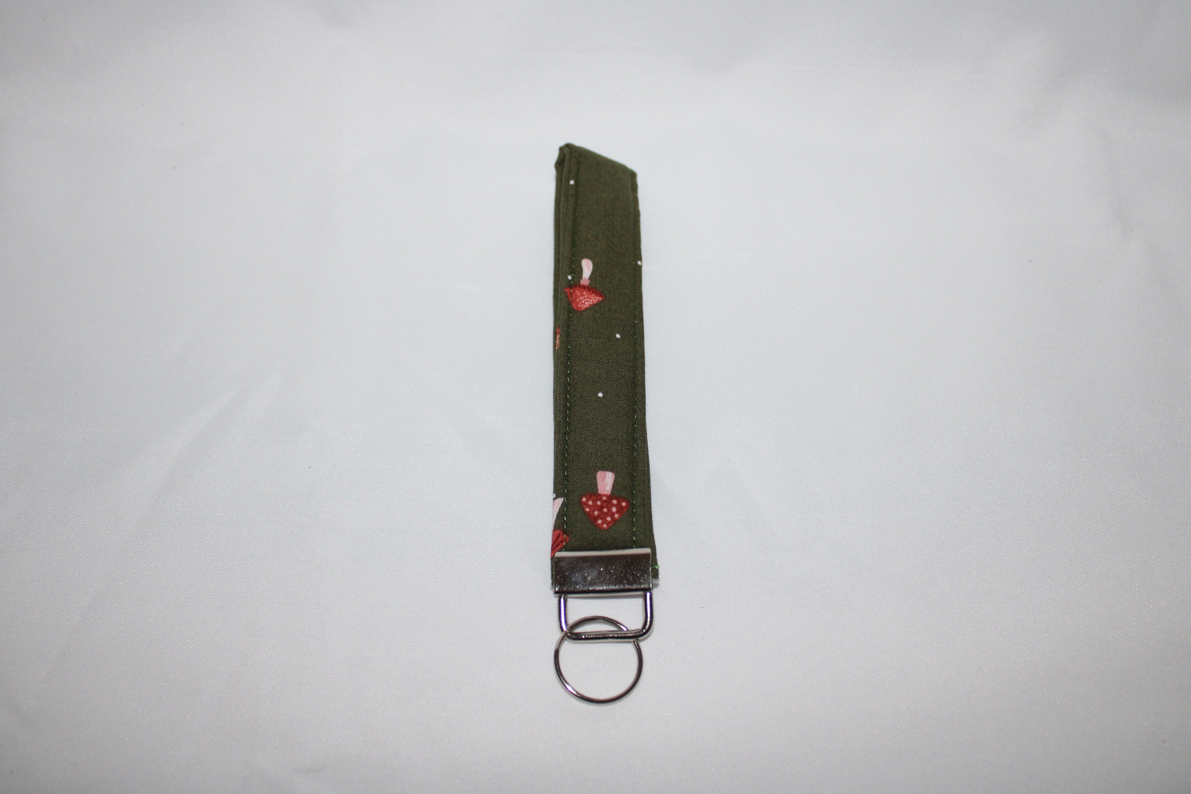 Moss and mushroom wristlet keychain